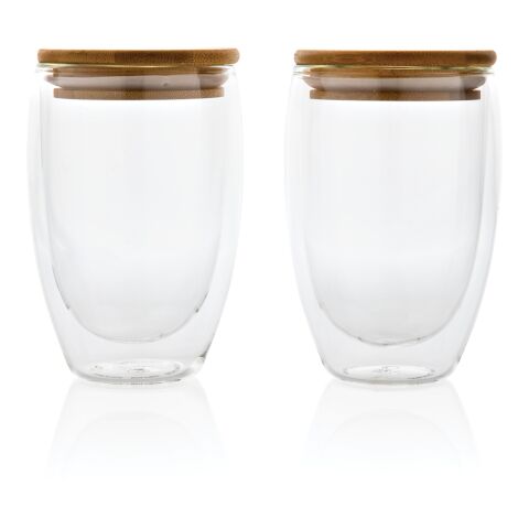 Set de 2 Verres double paroi 350ml avec couvercle en bambou blanc | sans marquage | non disponible | non disponible