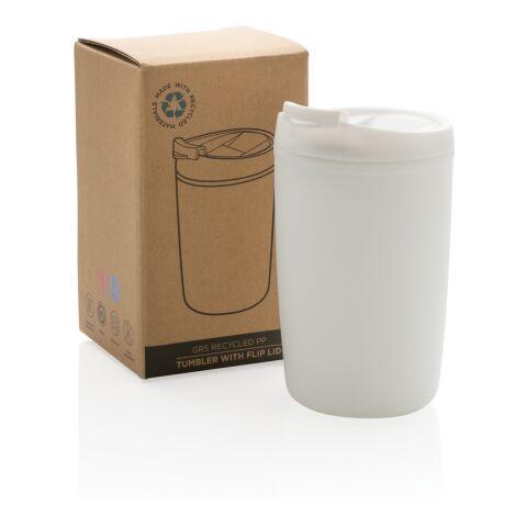 Mug en PP recyclé GRS avec couvercle à bascule blanc | sans marquage | non disponible | non disponible