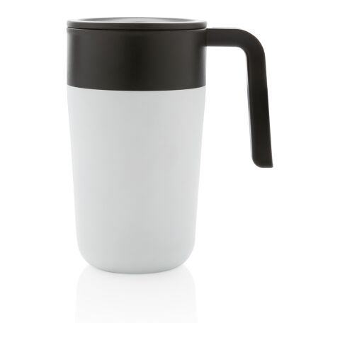 Tasse en acier inoxydable et PP recyclé GRS avec poignée blanc | sans marquage | non disponible | non disponible