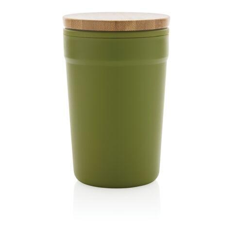 Mug 300ml en PP recyclé GRS avec couvercle en bambou FSC® vert | sans marquage | non disponible | non disponible