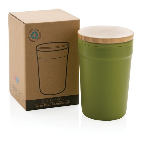 Mug 300ml en PP recyclé GRS avec couvercle en bambou FSC® vert | sans marquage | non disponible | non disponible