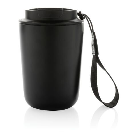 Mug iso en acier inoxydable recyclé RCS avec lanière Cuppa noir | sans marquage | non disponible | non disponible