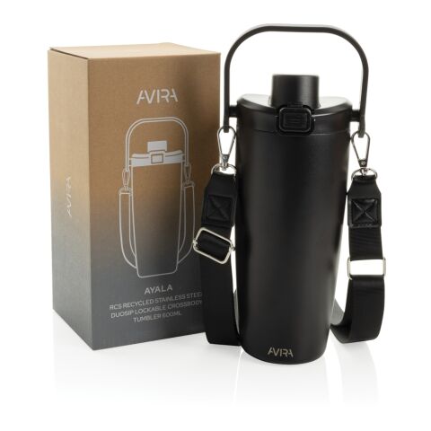 Mug en acier RCS avec bandoulière Avira Ayala noir | sans marquage | non disponible | non disponible