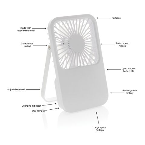Ventilateur de bureau en plastique recyclé RCS Aervina blanc | sans marquage | non disponible | non disponible