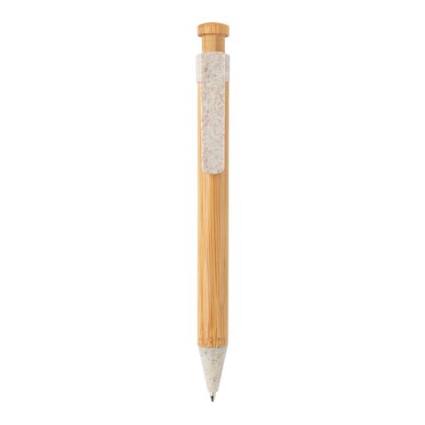 Stylo en bambou avec clip en fibre de paille blanc | sans marquage | non disponible | non disponible