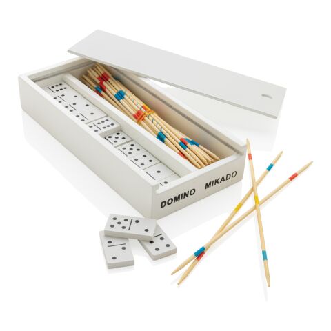 Jeu de mikado/domino en boîte en bois FSC® blanc | sans marquage | non disponible | non disponible