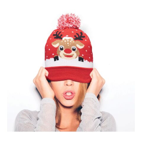 Bonnet à pompon tricoté rouge | sans marquage | non disponible | non disponible | non disponible