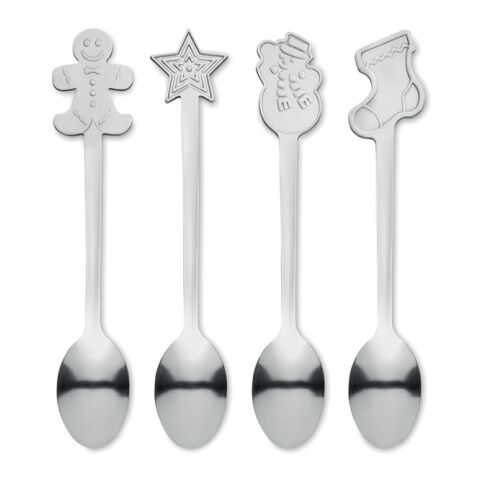 Set  4 cuillères à thé de Noël argent mate | sans marquage | non disponible | non disponible