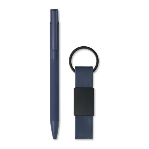 Set stylo à bille et porte-clés en bleu
