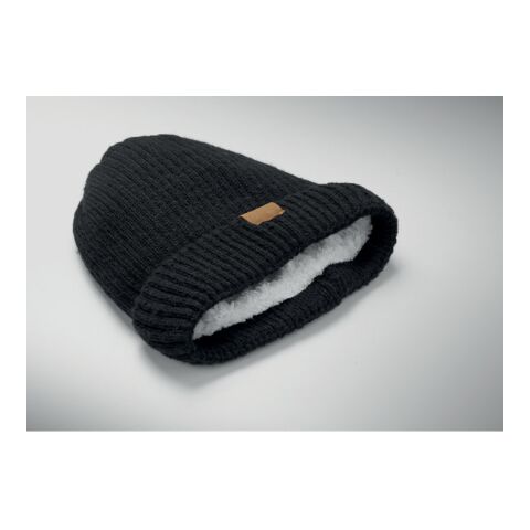 Bonnet tricoté avec revers noir