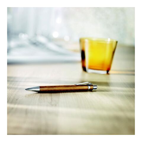 Stylo bille chromé en bambou bois | sans marquage | non disponible | non disponible