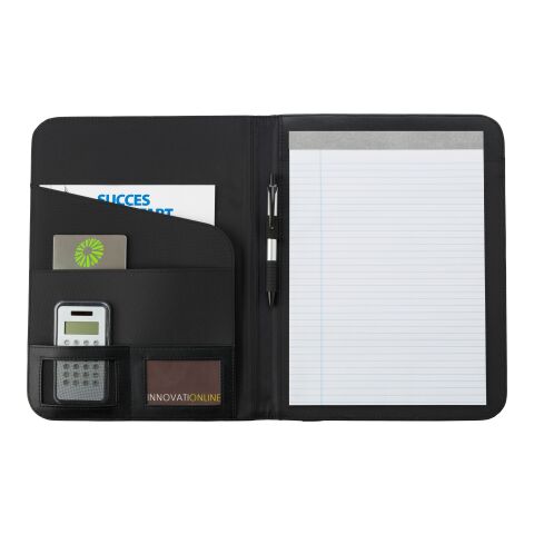 Conférencier A4 en PU muni d&#039;une plaque métallique. noir | sans marquage | non disponible | non disponible