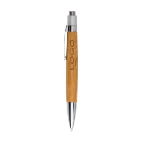 Stylo bille en bambou et métal, mine bleue. marron | sans marquage | non disponible | non disponible
