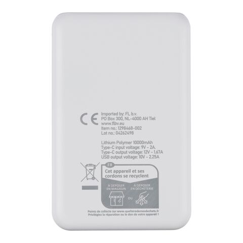 Power bank en ABS recyclé Rayen blanc | sans marquage