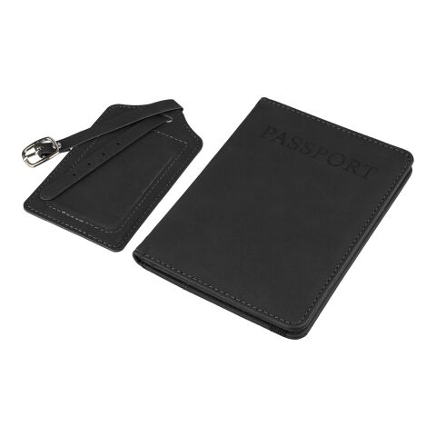 Porte-passeport et étiquette de bagage en PU recyclé Zani noir | sans marquage | non disponible | non disponible