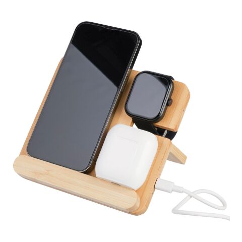 Chargeur sans fil Tribu | Bambou recyclé | 3-en-1 marron