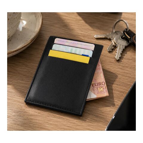 Porte-carte de crédit RFID en croûte de cuir. noir