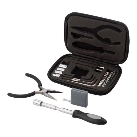 Boîte à outils de 23 pièces dans un étui zippé en PU. noir