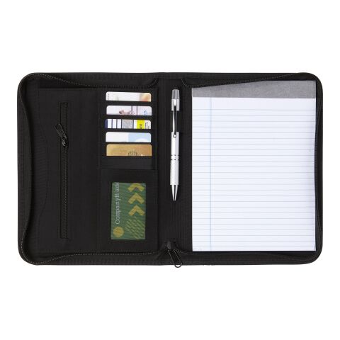 Conférencier A5 zippé en PU livré avec bloc-notes noir | sans marquage | non disponible | non disponible