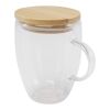 Tasse en verre Leona de 350&nbsp;ml avec couvercle en bambou Standard | Blanc | sans marquage | non disponible | non disponible