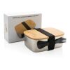 Boîte à Lunch en acier avec couvercle en bambou et cuichette argent | sans marquage | non disponible | non disponible