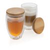 Set de 2 Verres double paroi 350ml avec couvercle en bambou blanc | sans marquage | non disponible | non disponible