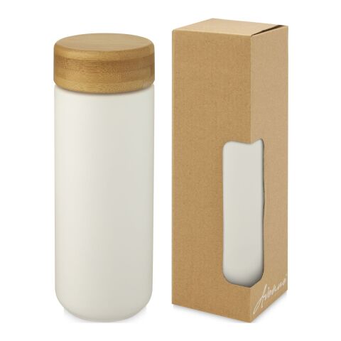 Gobelet en céramique Lumi de 300&nbsp;ml avec couvercle en bambou Standard | Blanc | sans marquage | non disponible | non disponible
