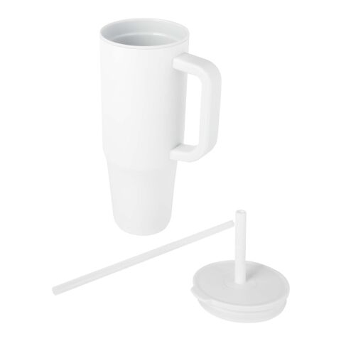 Gobelet isotherme Brady 900&nbsp;ml certifié RCS avec paille en silicone Standard | Blanc | sans marquage | non disponible | non disponible