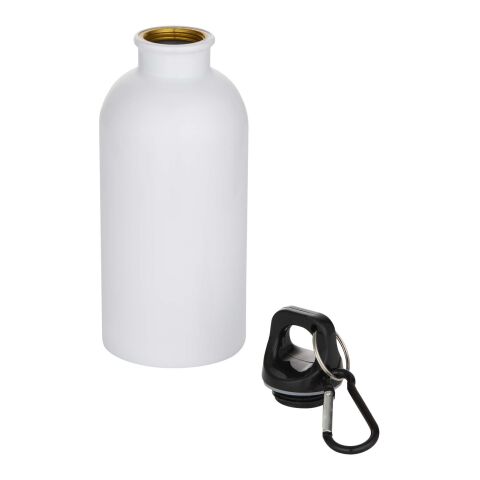 Bouteille d’eau Oregon de 400 ml en acier inoxydable recyclé à simple paroi certifié RCS avec mousqueton (impression par sublimation) blanc | sans marquage | non disponible | non disponible