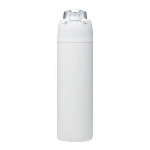Bouteille d'eau Theron 800 ml en acier inoxydable à simple paroi recyclé RCS, avec bouchon à double fonction et paille rabatt blanc