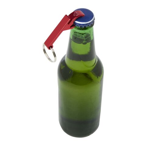 Ouvre-bouteille et canette Tao en aluminium recyclé certifié RCS avec porte-clés Standard | Rouge | sans marquage | non disponible | non disponible