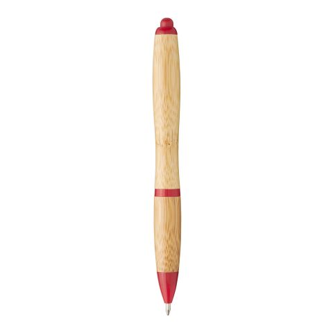 Stylo bille Nash en bambou Prioritaire | Naturel-Rouge | Tampographie 1 couleur | Sur toute la longueur du corps | 60 mm x 6 mm