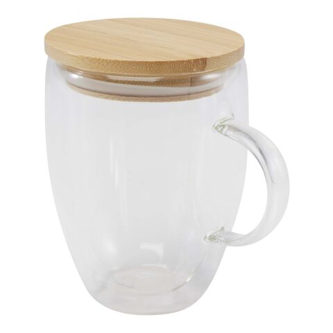Tasse en verre Leona de 350&nbsp;ml avec couvercle en bambou Standard | Blanc | sans marquage | non disponible | non disponible
