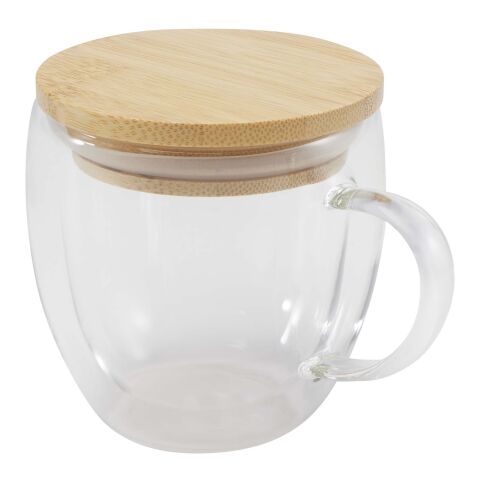 Tasse en verre Lenora de 250 ml avec couvercle en bambou Standard | Blanc | sans marquage | non disponible | non disponible