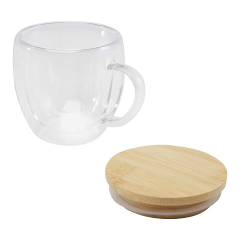 Tasse en verre Lenora de 250&nbsp;ml avec couvercle en bambou Standard | Blanc | sans marquage | non disponible | non disponible