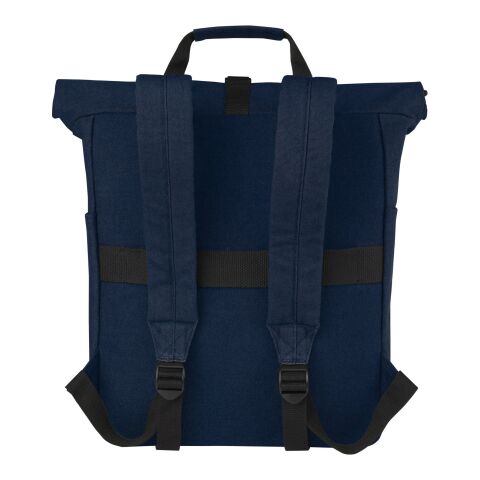 Sac à dos pour ordinateur portable Joey de 15 L en toile recyclée GRS 15 pouces avec dessus enroulable Standard | Deep blue | sans marquage | non disponible | non disponible | non disponible