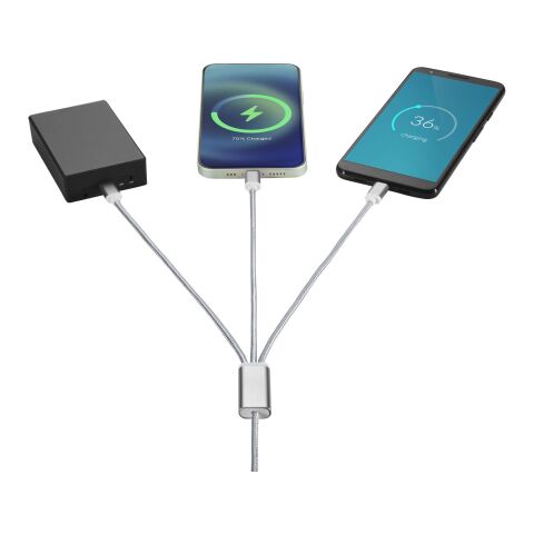 Câble de charge 3-en-1 avec double entrée Versatile Standard | Argent | sans marquage | non disponible | non disponible