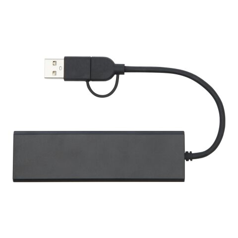 Concentrateur USB 2.0 Rise en aluminium recyclé certifié RCS Standard | Noir | Not applicable | sans marquage | non disponible | non disponible