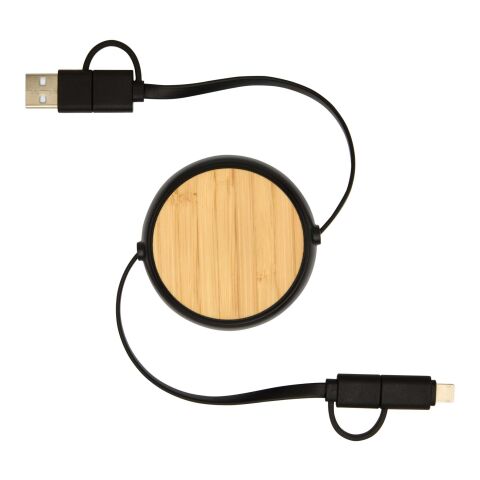 Câble rétractable 5 en 1 Chechia de 100 cm en plastique recyclé pour la synchronisation des données et la charge rapide de 45 W Standard | Noir | sans marquage | non disponible | non disponible