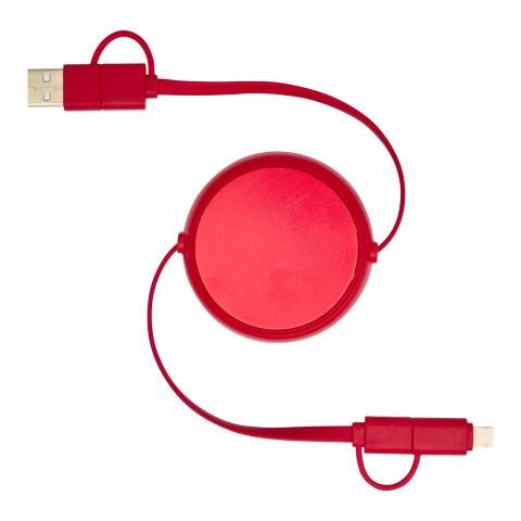 Câble rétractable 5 en 1 Alasia de 100 cm en plastique recyclé et aluminium pour la synchronisation des données et la charge rapide de 45 W Standard | Rouge | sans marquage | non disponible | non disponible