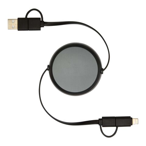 Câble rétractable 5 en 1 Alasia de 100 cm en plastique recyclé et aluminium pour la synchronisation des données et la charge rapide de 45 W Standard | Noir | sans marquage | non disponible | non disponible