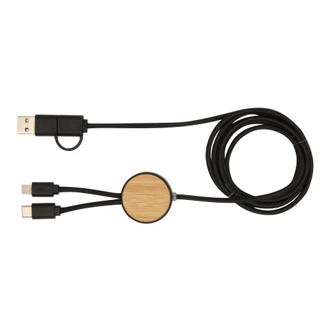 Câble 5 en 1 Chechia en plastique recyclé de 150 cm pour la synchronisation des données et la charge rapide de 27 W avec détails en bambou Standard | noir | sans marquage | non disponible | non disponible