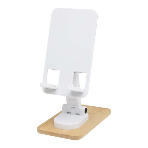 Support de téléphone de bureau Alfirk pliable en plastique recyclé avec détails en bambou Standard | Blanc | sans marquage | non disponible | non disponible