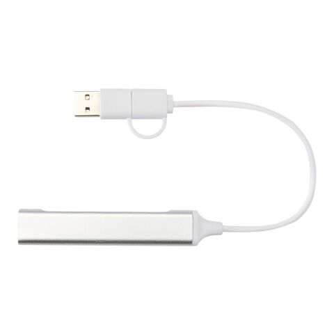 Hub USB-A et Type-C Alkaid à 4 ports en aluminium recyclé avec double entrée Standard | Argent | sans marquage | non disponible | non disponible