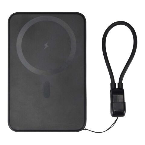 Batterie externe magnétique SMART de 5 000 mAh en plastique recyclé avec cordon noir