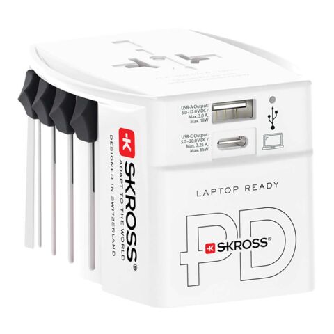 Adaptateur universel SKROSS® MUV AC65PD avec câble USB-C blanc