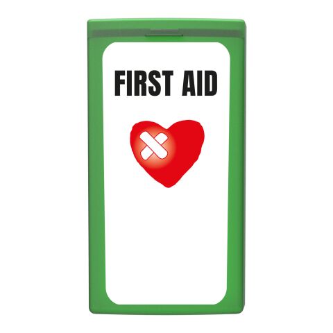 MiniKit Premiers Secours Vert translucide | Autocollant Numérique 1 couleur | front | 39 mm x 82 mm