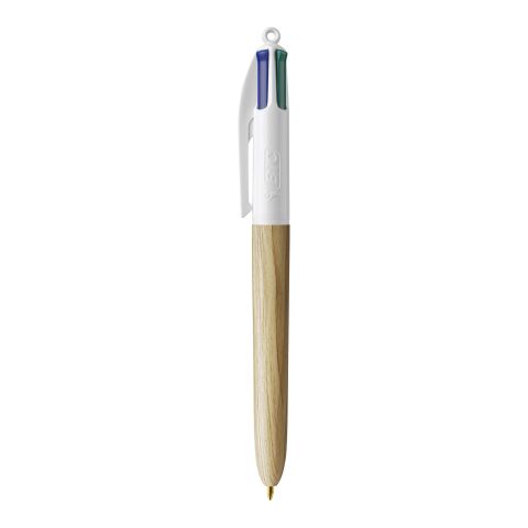 BIC® 4 Colours Wood Style Blanc-beige | Sérigraphie 1 couleur | Partie haute-derrière le clip | 22.00 mm x 10.00 mm