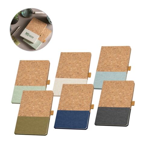 KLEE. Bloc-notes A5 en liège et lin avec pages lignées Bleu | sans marquage