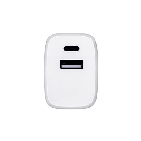 WEGENER. Adaptateur secteur avec port USB-A 18W et USB-C 20W en ABS recyclé (100 % rABS) Blanc | sans marquage